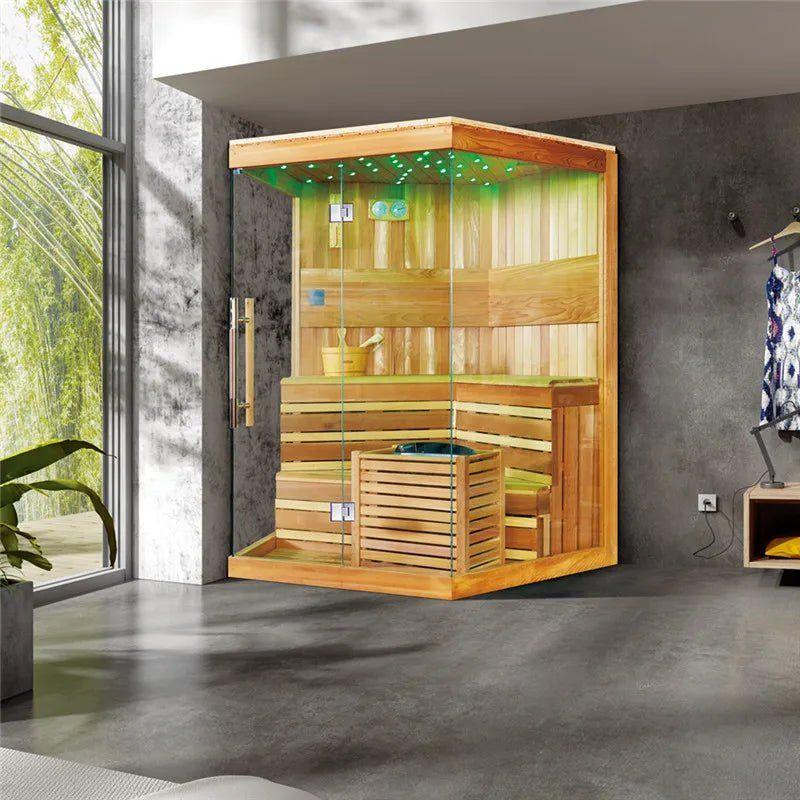 190*180*200CM New style Beautiful LED lights sauna room three sides fiberglass traditional style dry sauna cedar wooden house - Steam Soothe