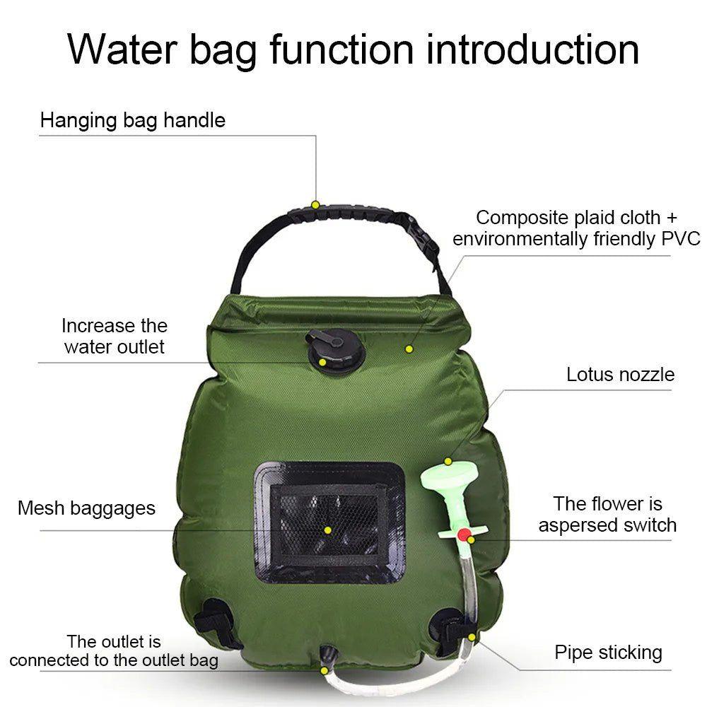 20L Water Bag Outdoor Camping Hiking Solar Shower Bag Heating Camping Shower Climbing Water Bag Hose Switchable Shower Head - Steam Soothe