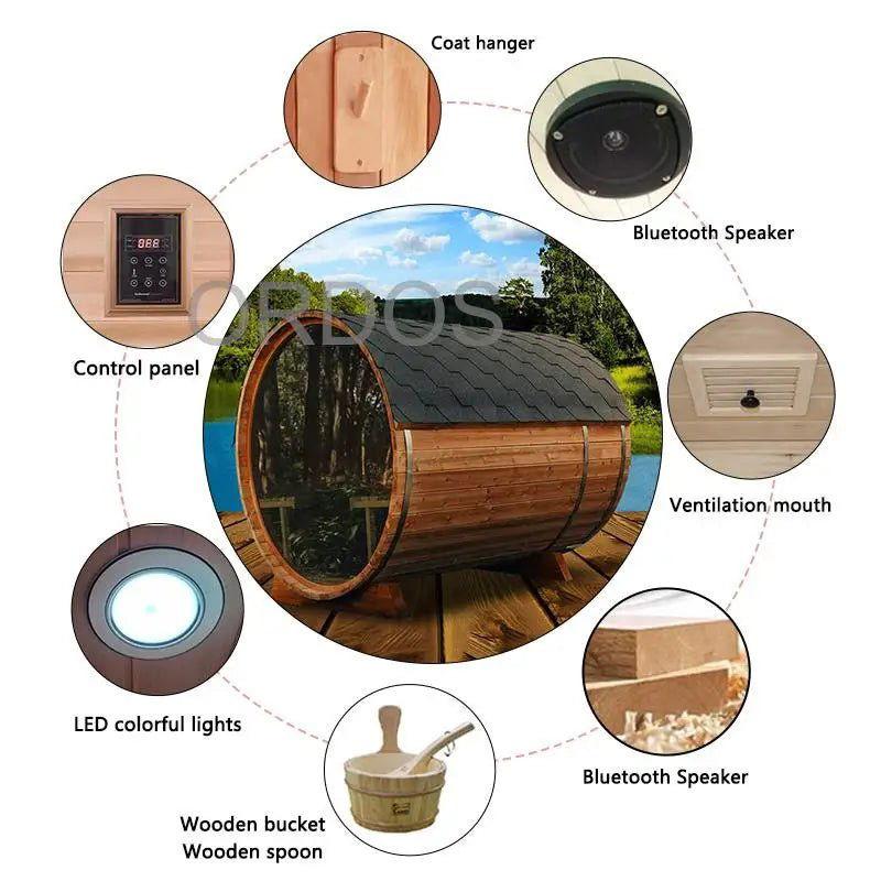 Luxurious Red Cedar Barrel Sauna with Traditional Design - Steam Soothe