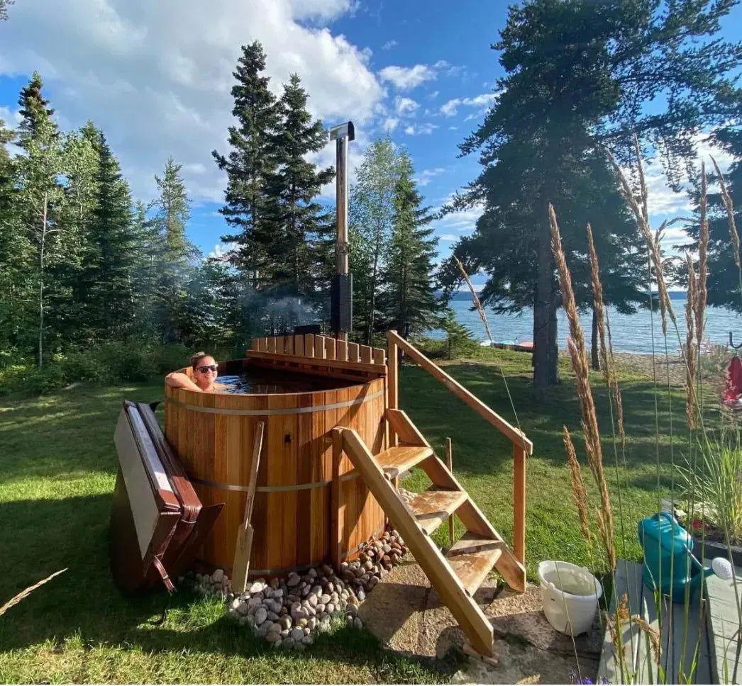 Luxury Cedar Hot Tub - Eco Heat, Rustic Charm - Steam Soothe