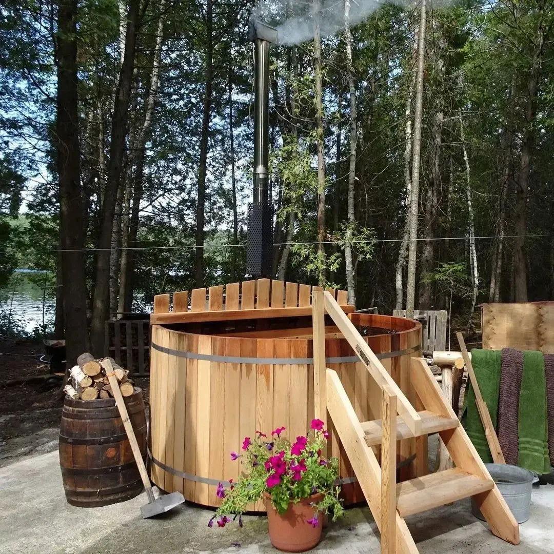 Luxury Cedar Hot Tub - Eco Heat, Rustic Charm - Steam Soothe