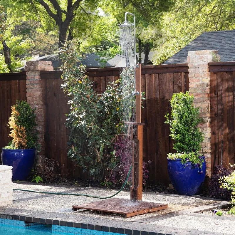 SEI Furniture Rain-Style Outdoor Shower, Oiled Eucalyptus - Natural - Steam Soothe