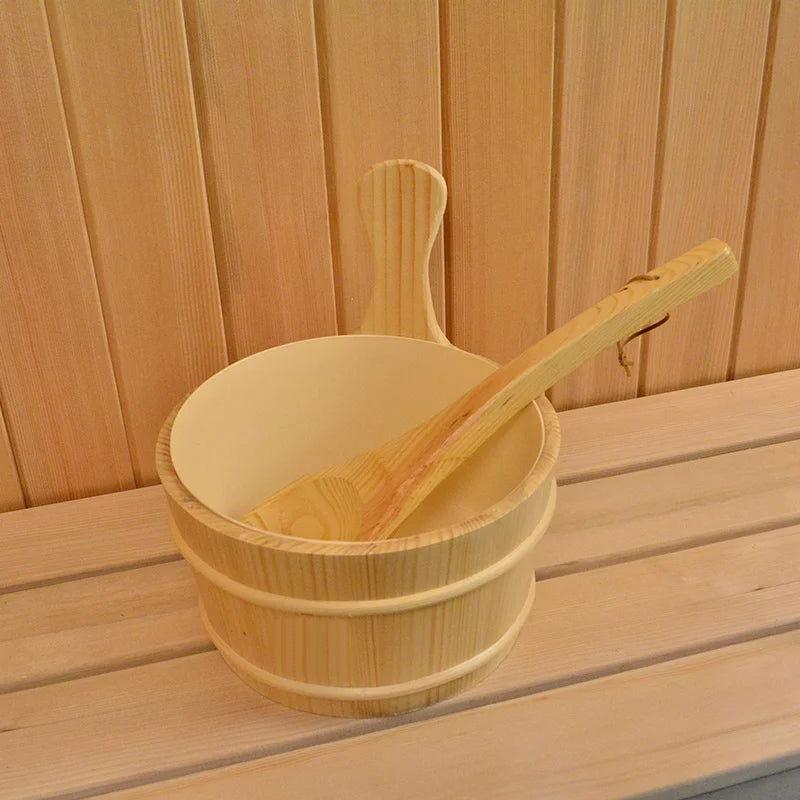 Sauna Wooden Bucket Set Portable Sauna Room Accessory Tools Steam Room Accessories Hourglass Hygrometer Four Sets - Steam Soothe