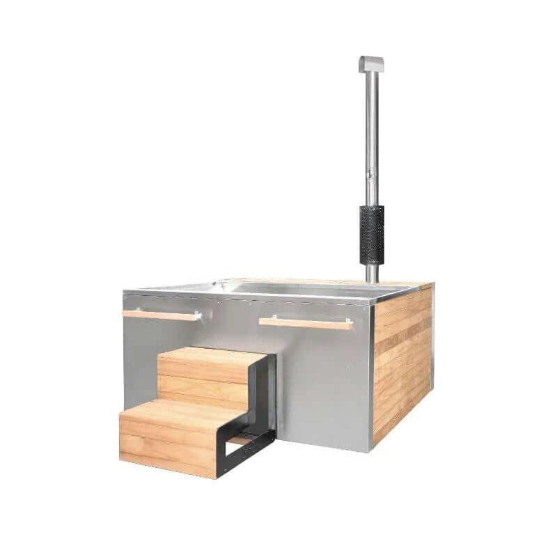 Stainless Steel With Pine Skirt Stainless Steel Liner Wood Fired Hot Tub Bathtub - Steam Soothe