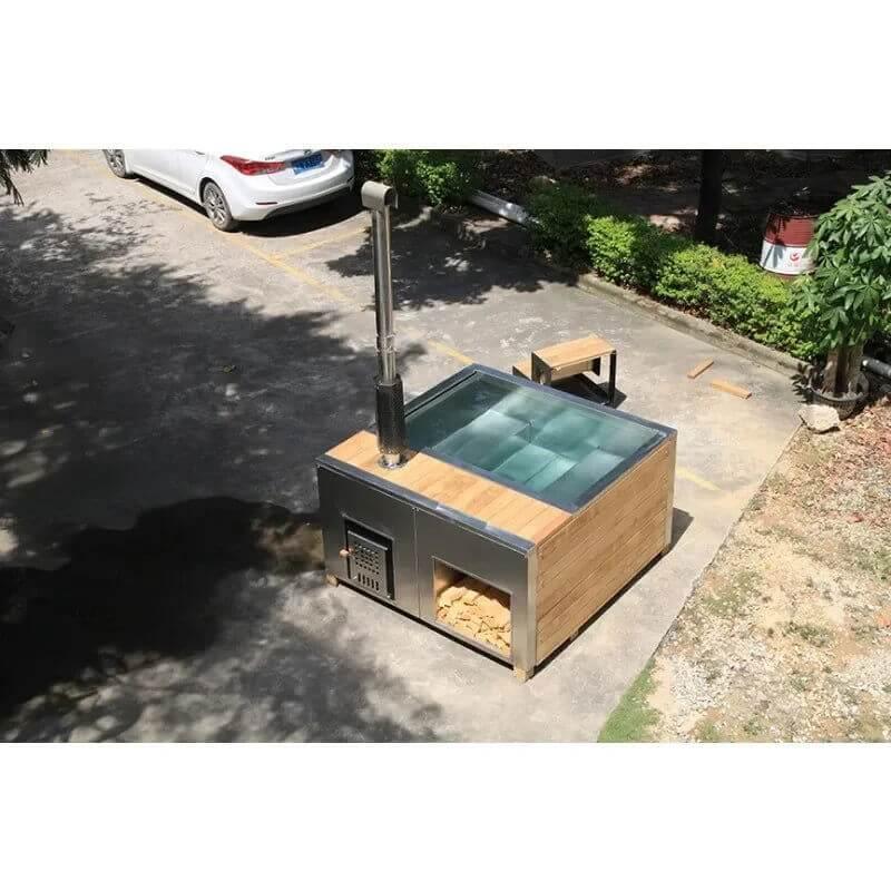 Stainless Steel With Pine Skirt Stainless Steel Liner Wood Fired Hot Tub Bathtub - Steam Soothe