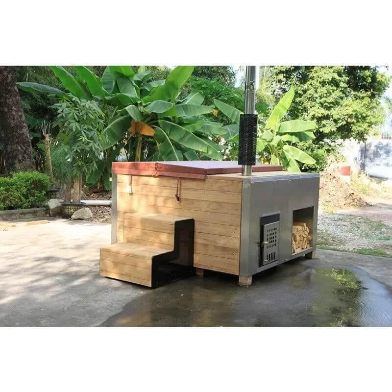 Stainless Steel With Pine Skirt Stainless Steel Liner Wood Fired Hot Tub Bathtub - Steam Soothe