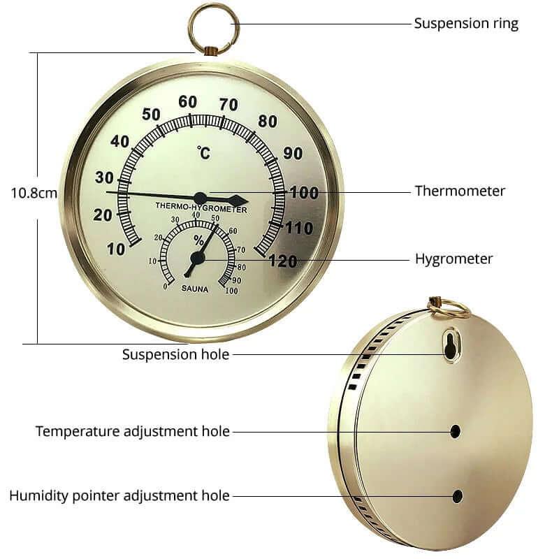 Wooden Sauna Thermometer: Temperature and Hygrometer Measurement - Steam Soothe