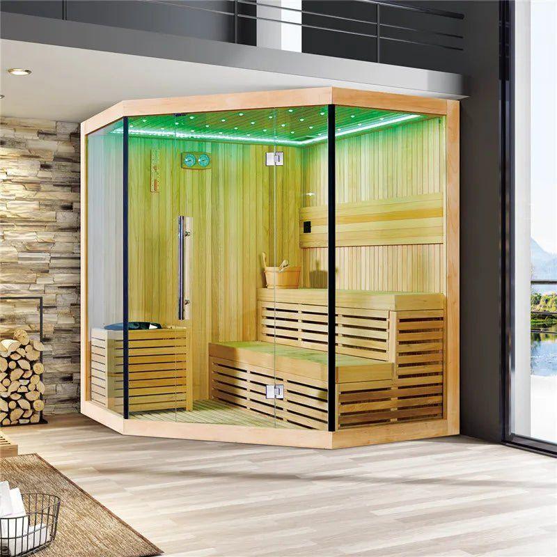 2 Meter New style sauna room three sides fiberglass traditional style dry sauna cedar wooden house M-6036 - Steam Soothe 