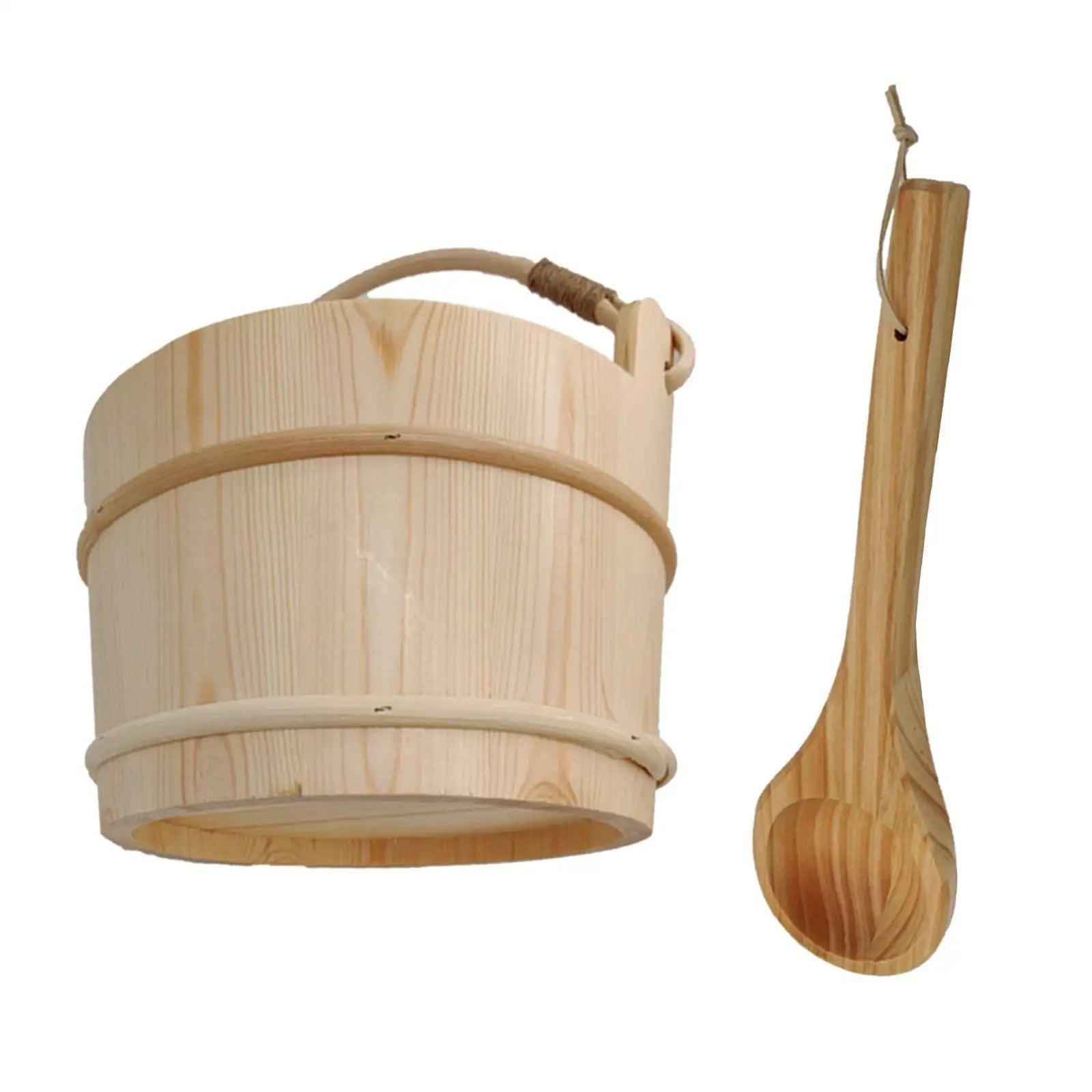 6L Sauna Wooden Bucket with Scoops Combined Set Portable Accessories - Steam Soothe 