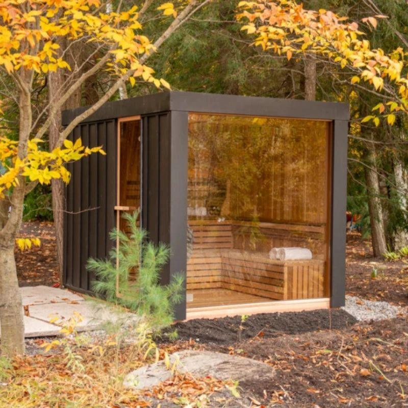 Custom outdoor cedar steam panoramic sauna room - Steam Soothe 