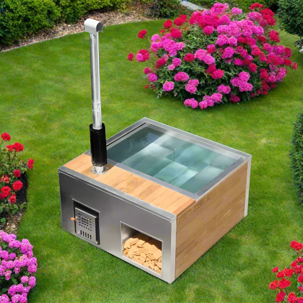 Stainless Steel With Pine Skirt Stainless Steel Liner Wood Fired Hot Tub Bathtub SteamSoothe