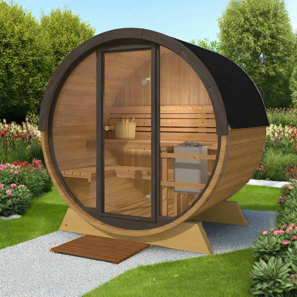 Outdoor Red Cedar Barrel Sauna Kit SteamSoothe